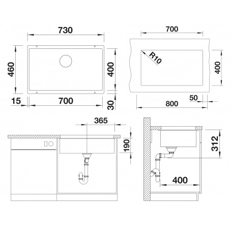 Kuchyňský dřez Blanco Subline 700-U Šedá skála, bez příslušenství