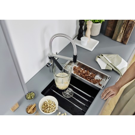 Kuchyňská baterie Blanco Evol-S Pro PVD Steel, vč. filtrační sady