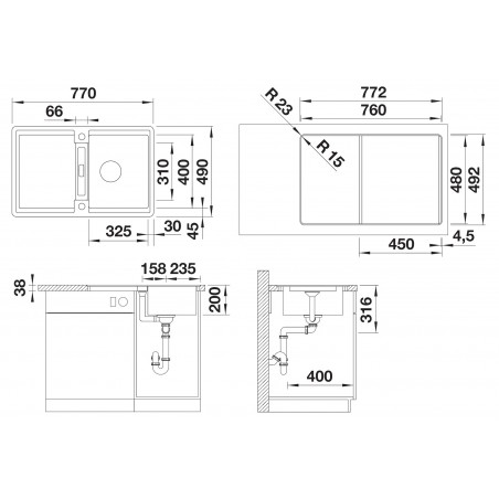Kuchyňský dřez Blanco Adira 45 S-F Bílá, s mřížkou