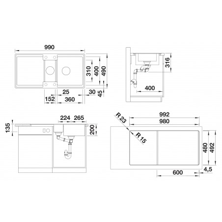 Kuchyňský dřez Blanco Adira 6 S-F Černá, s mřížkou