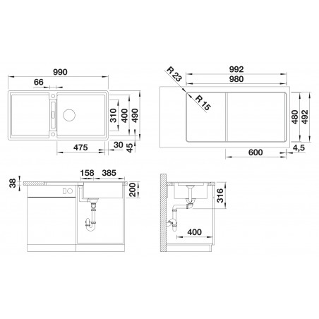 Kuchyňský dřez Blanco Adira XL 6 S-F Antracit, s mřížkou