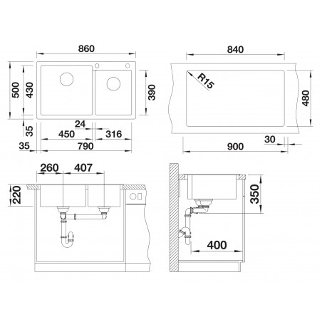 Kuchyňský dřez Blanco Pleon 9 Kávová, levý