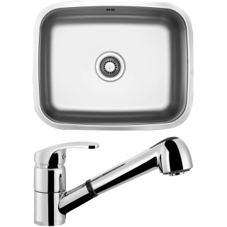 Set Sinks (dřez Neptun 526 V 0,6 mm, matný + baterie Legenda S Chrom - lesklý)