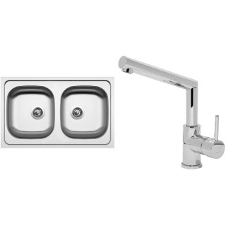 Set Sinks (dřez Classic 800 DUO 0,6 mm, matný + baterie Mix 350 P Chrom - lesklý)