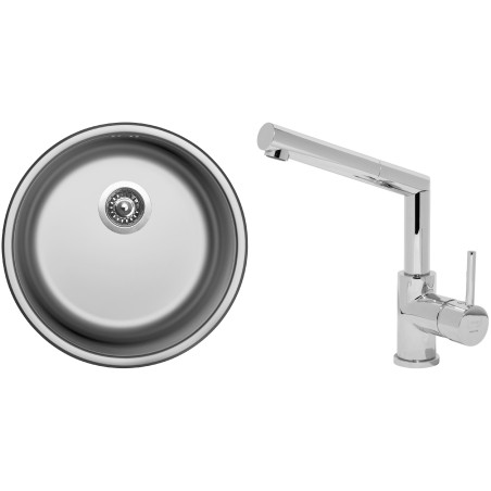 Set Sinks (dřez Round 450 V 0,6 mm, matný + baterie Mix 350 P Chrom - lesklý)