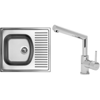 Set Sinks (dřez Short 580 V 0,5 mm, matný + baterie Mix 350 P Chrom - lesklý)