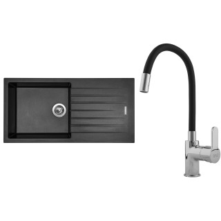 Set Sinks G14974 (dřez Perfecto 1000 Metalblack 74 + baterie Flexia lesklá)
