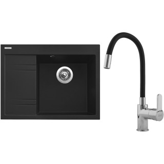 Set Sinks G3374 (dřez Rim 650 P Metalblack 74 pravý + baterie Flexia lesklá)