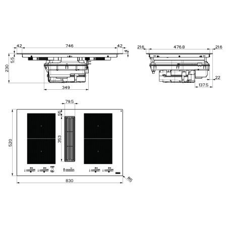 Odsavač par s indukční deskou Franke Mythos 2Gether Icon Steel FMY 8391 HI Černé sklo, pro vnější odtah