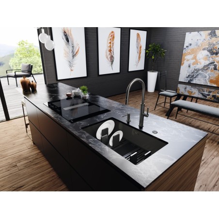 Odsavač par s indukční deskou Franke Mythos 2Gether Icon Steel FMY 8391 HI Černé sklo, pro vnější odtah