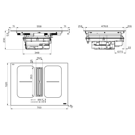 Odsavač par s indukční deskou Franke Smart 2Gether Black Lines FSM 7081R HI Černé sklo, pro recirkulaci