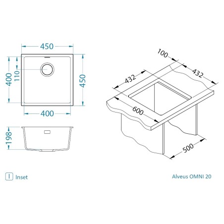 Kuchyňský dřez Alveus Omni 20 Black Edition Deep Black 90