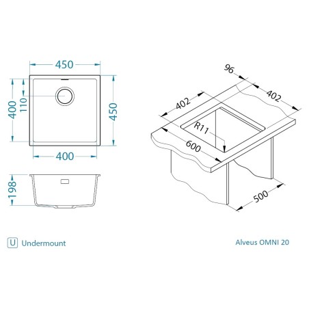 Kuchyňský dřez Alveus Omni 20 Black Edition Deep Black 90