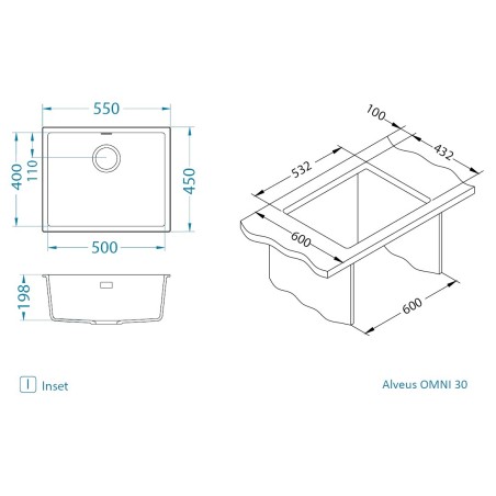 Kuchyňský dřez Alveus Omni 30 Black Edition Deep Black 90