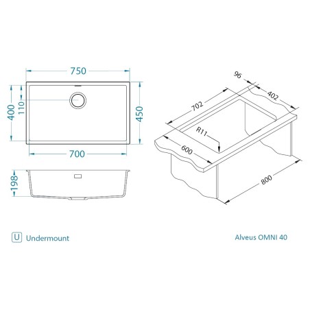 Kuchyňský dřez Alveus Omni 40 Black Edition Deep Black 90