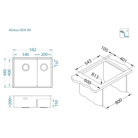 Kuchyňský dřez Alveus Nox 90 pravý