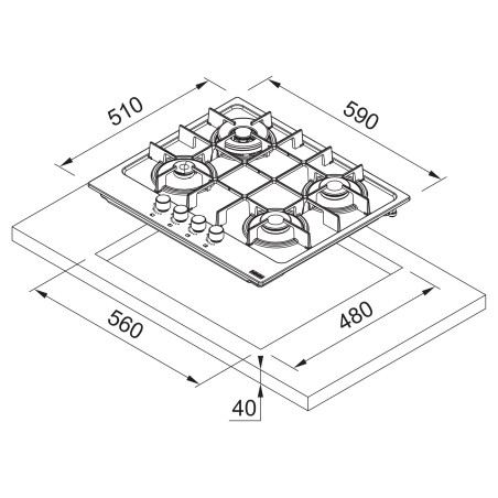 Plynová varná deska Franke FHMA 604 3G DC BK C Černé sklo Plynová varná deska Franke FHMA 604 3G DC BK C Černé sklo