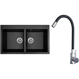 Set Sinks G23574 (dřez Amanda 860 DUO Metalblack 74 + baterie Elasta Nerez/Černá)