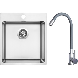 Set Sinks N157 (dřez Blocker 450 V 1 mm, kartáčovaný + baterie Elasta Nerez/Šedá)