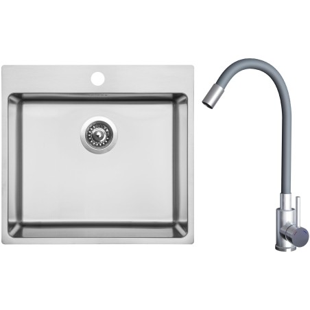 Set Sinks N159 (dřez Blocker 550 V 1 mm, kartáčovaný + baterie Elasta Nerez/Šedá)