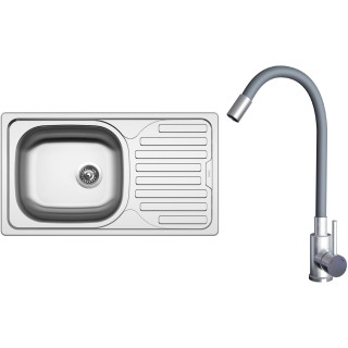 Set Sinks N129 (dřez Classic 760 V 0,5 mm, matný + baterie Elasta Nerez/Šedá)