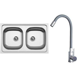 Set Sinks N153 (dřez Classic 800 DUO 0,6 mm, matný + baterie Elasta Nerez/Šedá)