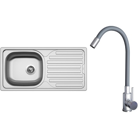 Set Sinks N141 (dřez Classic 860 V 0,5 mm, matný + baterie Elasta Nerez/Šedá)