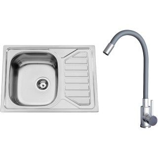 Set Sinks N125 (dřez Okio 650 V 0,6 mm matný + baterie Elasta Nerez/Šedá)