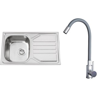 Set Sinks N139 (dřez Okio 800 V 0,7 mm matný + baterie Elasta Nerez/Šedá)