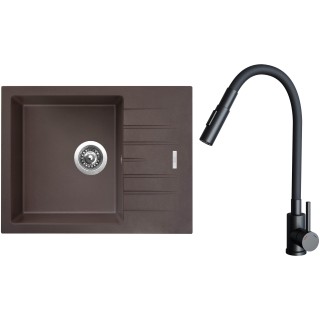 Set Sinks G24893 (dřez Perfecto 650 Marone 93 + baterie Elasta S Černá matná)