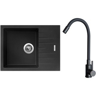 Set Sinks G24574 (dřez Perfecto 650 Metalblack 74 + baterie Elasta Černá matná)