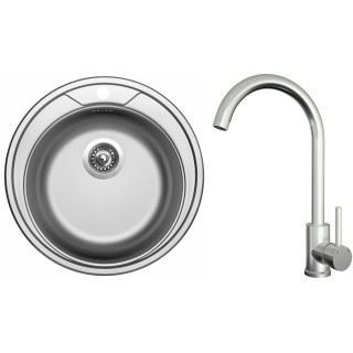 Set Sinks N120 (dřez Round 510 V 0,6 mm, matný + baterie Arco Celonerezová)