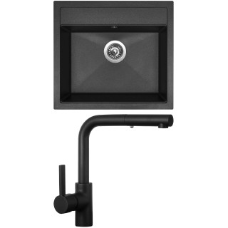 Set Sinks G24330 (dřez Solo 560 Granblack 30 + baterie Enigma S Černá matná)