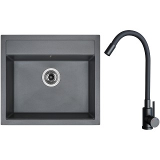 Set Sinks G23772 (dřez Solo 560 Titanium 72 + baterie Elasta Černá matná)
