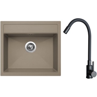 Set Sinks G23754 (dřez Solo 560 Truffle 54 + baterie Elasta Černá matná)