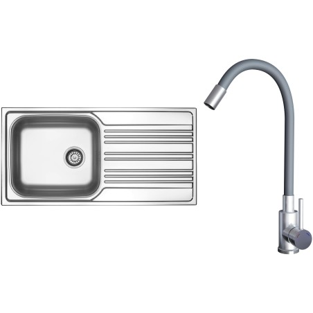 Set Sinks N149 (dřez Star 1000 XXL V 0,7mm, matný + baterie Elasta Nerez/Šedá)
