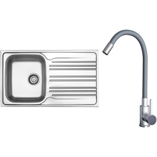 Set Sinks N143 (dřez Star 860 V 0,6mm, matný + baterie Elasta Nerez/Šedá)