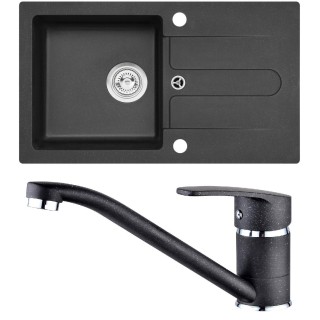 Set Alveus (dřez Cortina 110 Black 91, bez excentru + baterie Nina Black 91)