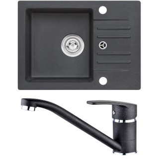 Set Alveus (dřez Cortina 40 Black 91, bez excentru + baterie Nina Black 91)