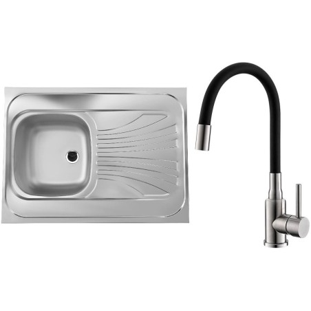 Set Alveus (dřez Classic 30 Uni Natur, bez lemu, otočný + baterie Mintas Černá/Kartáčovaná ocel) Set Alveus (dřez Classic 30 Uni Natur, bez lemu, otočný + baterie Mintas Černá/Kartáčovaná ocel)