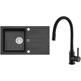 Set Alveus (dřez Cortina 110 Black 91, bez excentru + baterie Mintas Černá matná)