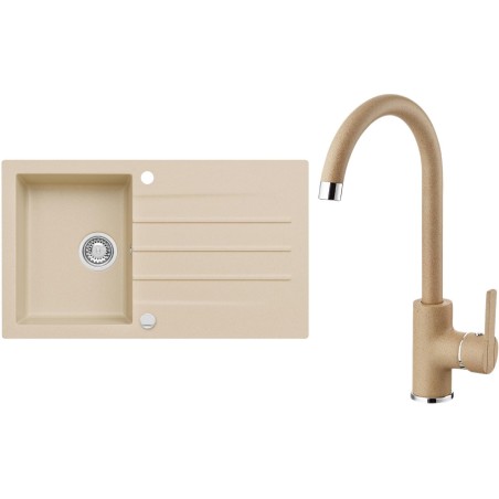 Set Alveus (dřez Cortina 130 Beige 55, s excentrem + baterie Tonia Beige 55)