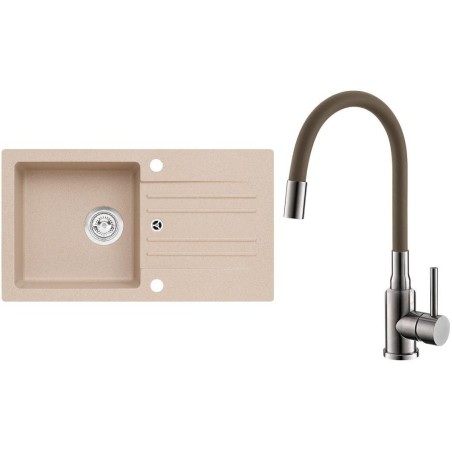 Set Alveus (dřez Cortina 140 Beige 55, bez excentru + baterie Mintas Béžová/Kartáčovaná ocel)
