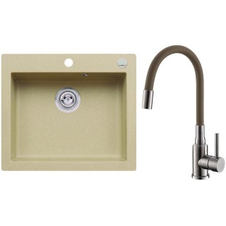 Set Alveus (dřez Cortina 160 Beige 55 + baterie Mintas Béžová/Kartáčovaná ocel)