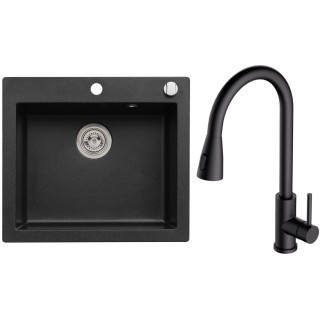 Set Alveus (dřez Cortina 160 Black 91 + baterie Primrose - PS Deep Black 90)