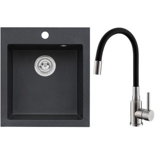 Set Alveus (dřez Cortina 20 Black 91 + baterie Mintas Černá/Kartáčovaná ocel)