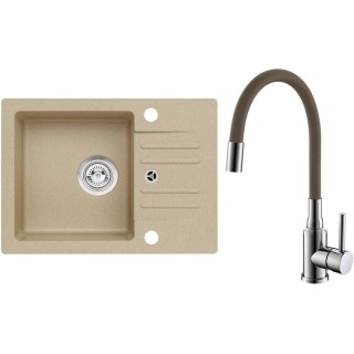 Set Alveus (dřez Cortina 40 Beige 55, bez excentru + baterie Mintas Béžová/Chrom)