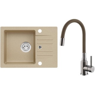 Set Alveus (dřez Cortina 40 Beige 55, bez excentru + baterie Mintas Béžová/Kartáčovaná ocel)