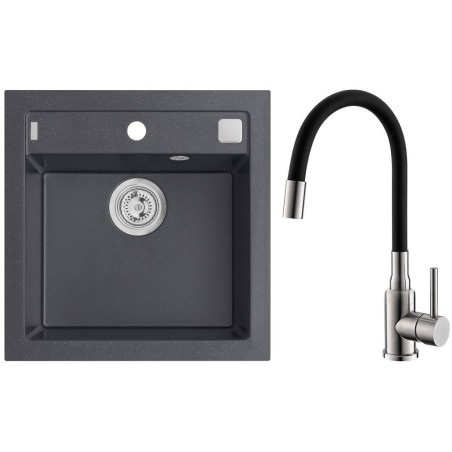 Set Alveus (dřez Formic 20 Black 91 + baterie Mintas Černá/Kartáčovaná ocel)