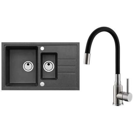 Set Alveus (dřez Intermezzo 70 Black 91 + baterie Mintas Černá/Kartáčovaná ocel)